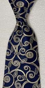 CORBATA GIANFRANCO FERRE 100% SEDA HECHA EN ITALIA ORO MARINO PLATA PERGAMINOS - Imagen 1 de 3