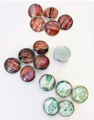 Handmade buttons unique 20mm hand painted glass dome in stainless steel setting - Image 1 of 4
