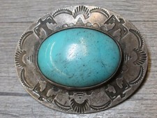 Pattern Turquoise Color Stone Pin Sterling Silver Jewelry Etched Ornate Bird