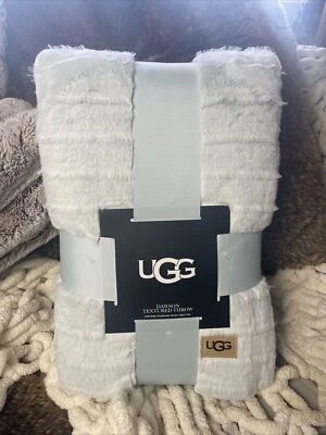 UGG Dawson Textured Luxury Faux Fur Ultra Soft Throw Icy Blue White 50"x70" $125 - Image 1 of 4
