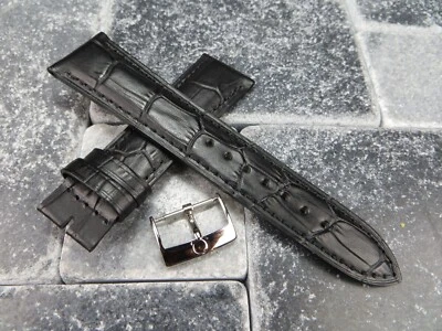 New 18mm Leather Strap Black Watch Band with OEM OMEGA Buckle Set Polish Black - Image 1 of 4