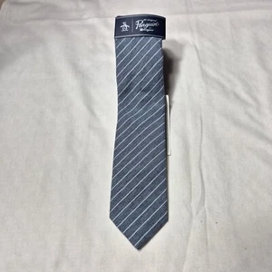 Original Penguin Men's Diagonal-Stripe Skinny Cotton Blend Tie Denim Blue (51) - Picture 1 of 6