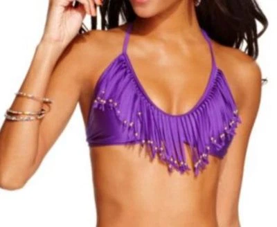 Raisins Junior Small Solid Purple Fringe Bikini Swimsuit TOP NWT S - Image 1 of 4