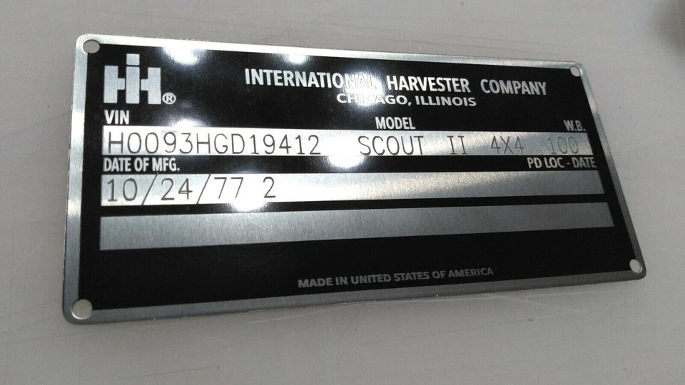 SE ADAPTA A INTERNATIONAL HARVESTER V2 SCOUT TRAVELALL CAMIÓN PLACA DE DATOS GRABADA Foto 1 de 1