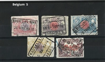 比利时 #5:批量 5 张邮票,1902 - 06 Spoonwegen Railway 系列,UH — 第 1/2 张图片