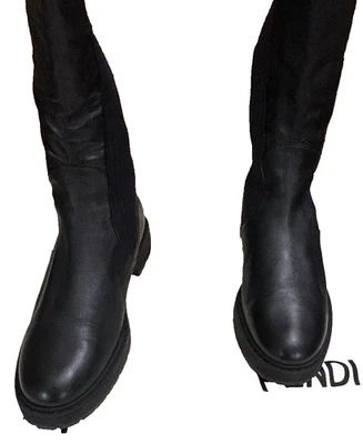 BOTAS CALCETÍN FENDI USADAS DE CUERO NEGRO Y PUNTO SOBRE LA RODILLA TALLA 11 EE. UU. Foto 1 de 4