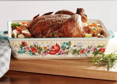 The Pioneer Woman Cerámica 9x13 Panadero con Tapa, Ramo Floreciente Foto 1 de 4