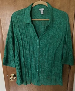 Catherines women’s green floral semi Sheer short sleeve blouse plus size 3x - Picture 1 of 3