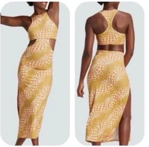 NWT Adidas X Farm Rio Psychedelic Wave Maxi Farm Dress Victory Gold $90 Sz S - Picture 1 of 9