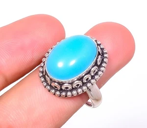 Blue Chalcedony Gemstone Silver Plated Jewelry Ring s.10 TR87-377 - Picture 1 of 5