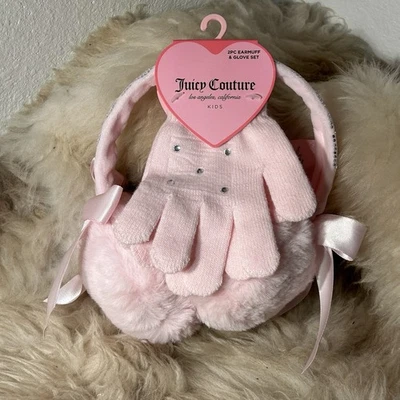 Новый с Ярлыками Juicy Couture девочек наушники и перчатки комплект - довольно розовый - Изображение 1 из 4