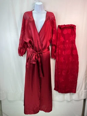 Victoria's Secret Pajama Set Womens Small Red Star Swirl Sheer Robe & Pants VTG - Image 1 of 4