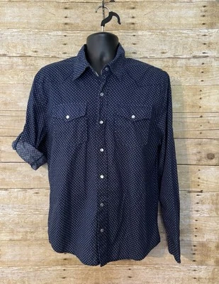 Ditch Plains L Large Pearl Snap Mens Long Sleeve Western Shirt Navy White  - Image 1 of 3