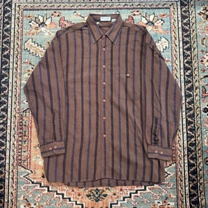 Pierre Balmain Men's Vintage Button up Brown Striped Cotton Dress Shirt Size L - Picture 1 of 9