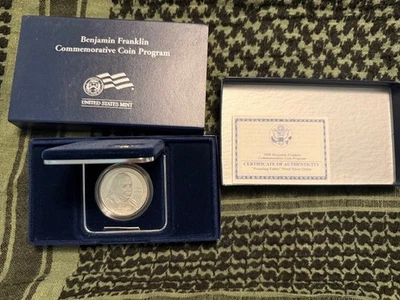 2006 P Ben Franklin Proof Silver One Dollar Founding Father $1 Coin Box and COA - Image 1 of 4