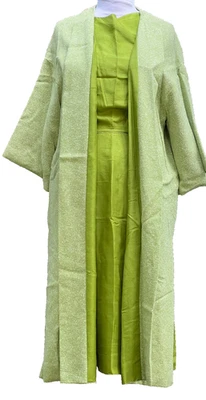 Винтажный ручной работы красивый зеленый жакет и платье комплект шелк Sz S - Изображение 1 из 4