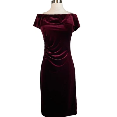 Vestido de cóctel para mujer AQUA talla 10 rojo borgoña terciopelo funda fuera del hombro Foto 1 de 4