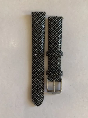Michele 16mm Genuine Black and Silver Leather Watch Strap - Image 1 of 4