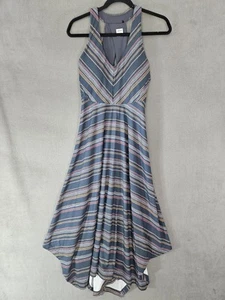 Prana Saxon Midi Tank Dress Womens Size Mediym Blue Clay Stripe Shelf Bra Flowy - Picture 1 of 12
