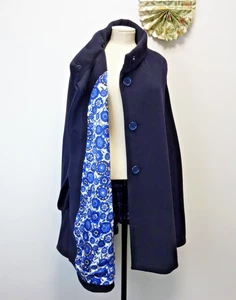 BNWT Liberty of London x William The Greta Navy Blue Cape Coat Wool Silk RRP£995 - Picture 1 of 24