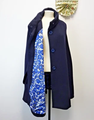 BNWT Liberty of London x William The Greta Navy Blue Cape Coat Wool Silk RRP£995 - Image 1 of 4