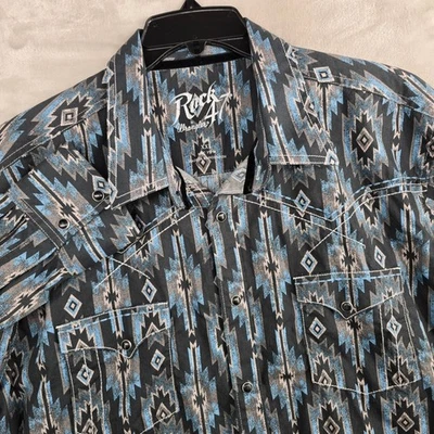 Rock & Wrangler 47 XXL Southwestern Aztec Print Long Sleeve Snap Western Shirt - Image 1 of 4
