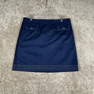 Brooks Brothers Skirt Size 12 Blue Mini Side Zip Buttons Pockets Career NWT - Picture 1 of 14