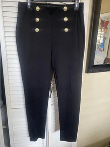 Elie Tahari Women’s Pants Size M Black Slim Fit High Rise Gold Button  - Picture 1 of 5