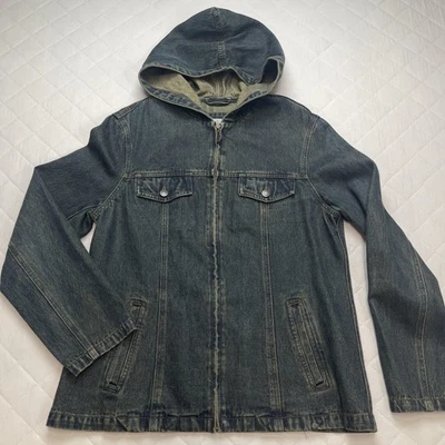 Vintage Maurices Jacket Womens Large Blue Denim Hooded Full Zip Jean Coat Y2K - Image 1 of 4