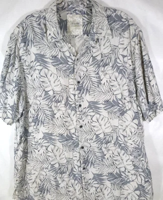 Tasso Elba-Mens Hawaiian Shirt-Large-Gray Floral-Silk/Linen-Button Down Casual - Image 1 of 4