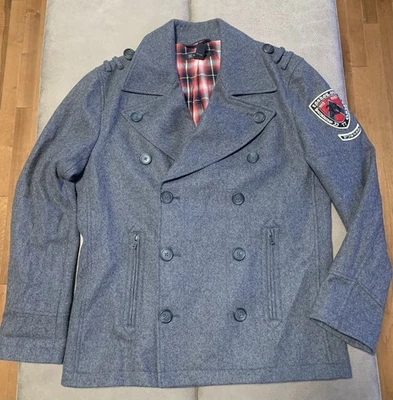 Casaco INC International Concepts masculino cinza mistura de lã estilo militar tamanho médio  - Imagem 1 de 4