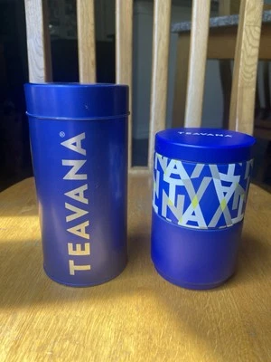 2015 Teavana Loose Tea Tin Storage Containers 8 oz & 2 Stackable Metal Blue - Image 1 of 4