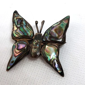 Vintage inlay abalone shell  butterfly brooch stamp worn off - Picture 1 of 7