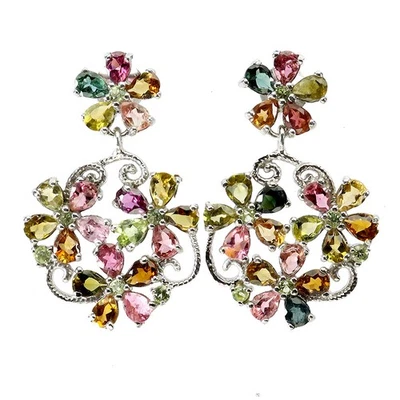 925 Sterling Silver Earrings Pear Tourmaline Peridot Natural Gemstone Jewelry - Image 1 of 4