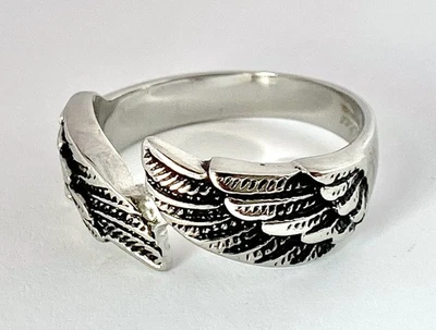 Stainless Steel Angel Wings Cast Band Ring Size 6-11 Feathers (FL290) - Image 1 of 4