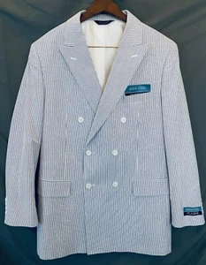 Jos A Bank Sport Coat Blazer 43L 37W Double Breast Seersucker 100% Cotton, NWT - Picture 1 of 6