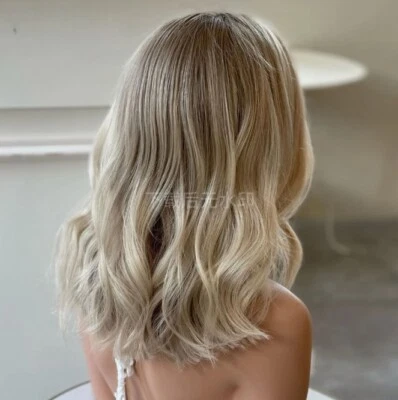 Short Ash Blonde Highlights Lace Front Wig 13x4 Lace Human Hair Wig for Women - Image 1 of 4