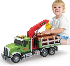 Farm Truck Toy for Kids 15" Large Timber Truck with Loading Crane and 6 Woods - - Picture 1 of 7