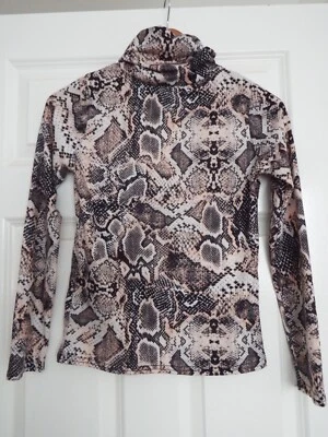 Snake skin pink turtle polo neck long sleeve stretchy top Size 8 (S) - Image 1 of 4