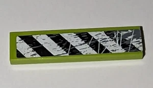 LEGO Lime Green Tile 1x4 Black White Danger Stripe Sticker 2431pb221L Set 8963 - Picture 1 of 2