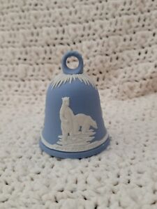 Wedgwood England Blue & White Jasperware New Year 1980 Polar Bear Bell