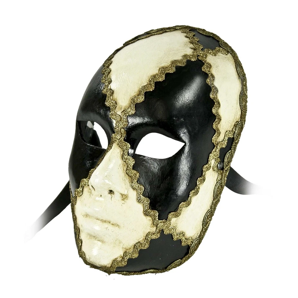 Auténtico disfraz de mascarada hecho en Italia para mujer adulta máscara facial a cuadros dorada Foto 1 de 1