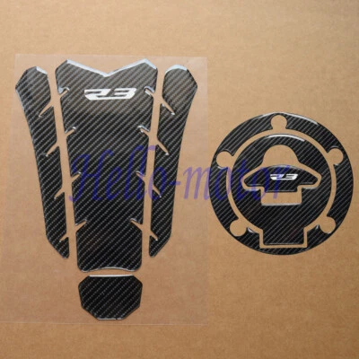 Carbon Fibre GasTank cover Sticker Oil Pad Fit For Yamaha YZF-R3 Motorcycle New - Imagem 1 de 4