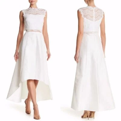 NOVO Vestido Marina BRANCO E MARFIM Tafetá e Renda VIEIRA Decote Falso BRIDAL Hi-Lo 6 - Imagem 1 de 4