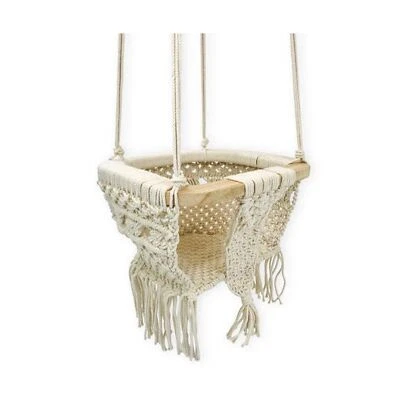 Columpio para bebé Finn + Emma hecho a mano de algodón orgánico macramé Foto 1 de 4