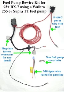 fits MAZDA RX7 93+ Plug-n-Play Fuel Pump Rewire Kit Relay for Walbro 255 Harness - Bild 1 von 6