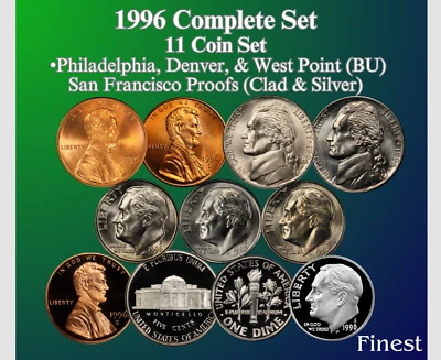 1996 P & D & W & S  LINCOLN JEFFERSON ROOSEVELT NEW  BU & PROOF 11 COIN SET - Image 1 of 4