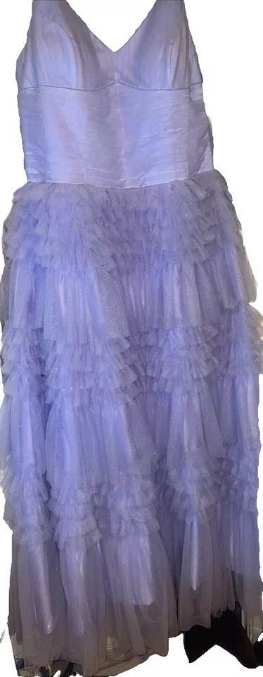 Purple prom dress, sparkly, puffy bottom, spaghetti strap, tie back, plus size - Image 1 of 3