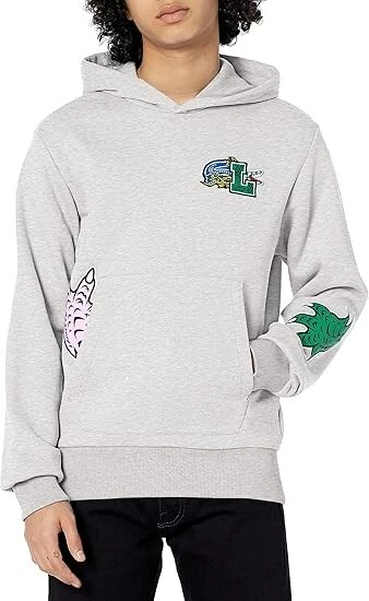 Sudadera con capucha para hombre Lacoste con estampado de efecto cómic, gris Foto 1 de 3