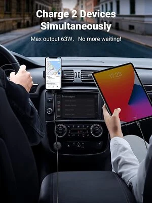 CARGA ULTRA RÁPIDA Cargador Encendedor Coche Doble Puerto 63W Galaxy S23 S22 Foto 1 de 4